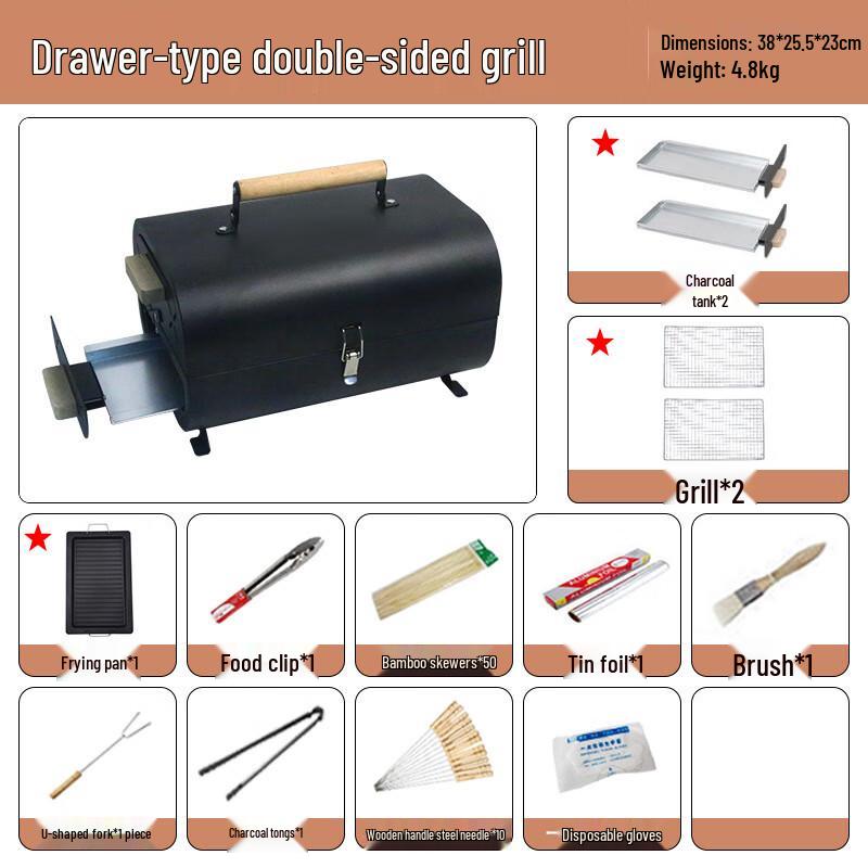 OEING Outdoor BBQ Grill & Tea Stove with Pull-Out Charcoal Tray Standard