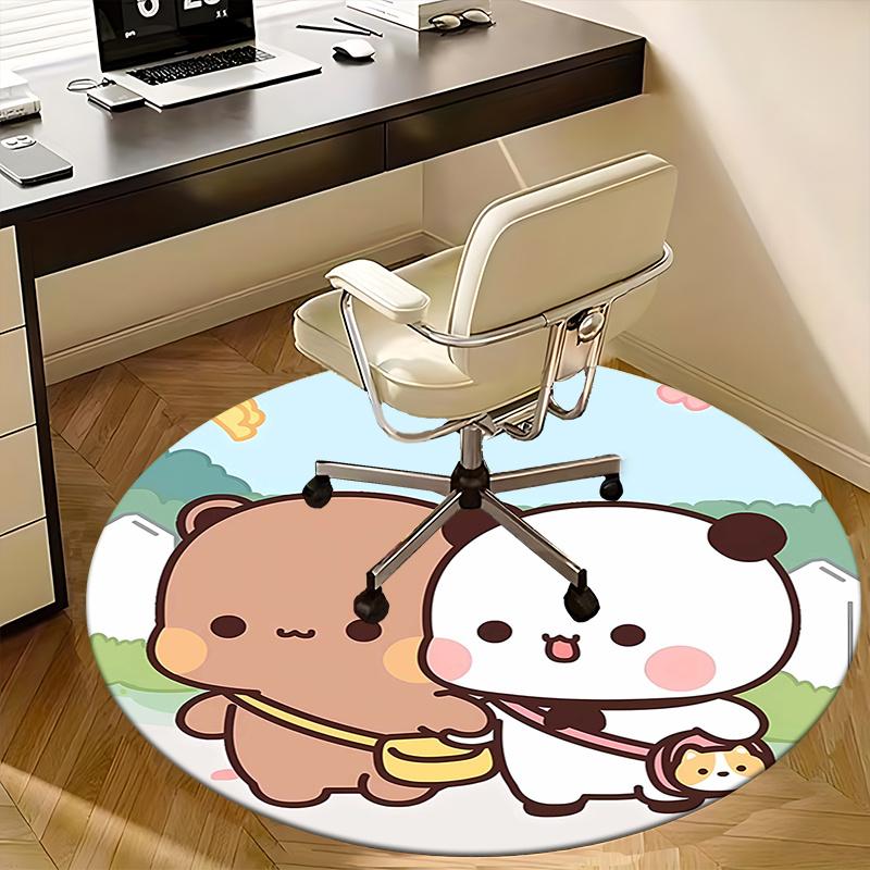Süße Tierfreunde, Kawaii Panda Bär Stuhlunterlage Runde Teppichboden Büro Teppich, Maschinenwaschbar, Rutschfest, Geeignet für Wohnzimmer, Schlafzimmer