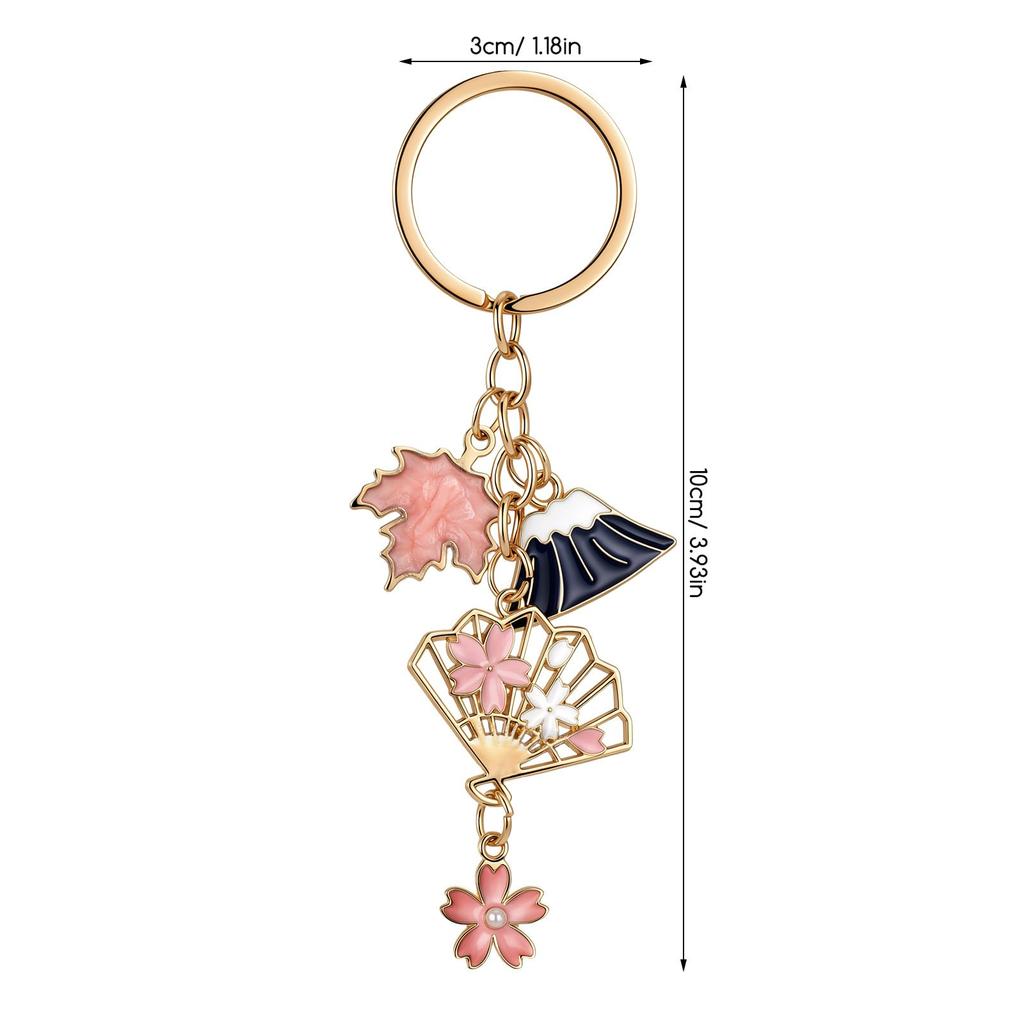 [FOMIYES] Keychain Set - Japanese Style - Mt. Fuji, Cherry Blossoms, Autumn Leaves - 5-Piece Set - Japanese Style Souvenir Bag Charm - Enamel Zinc