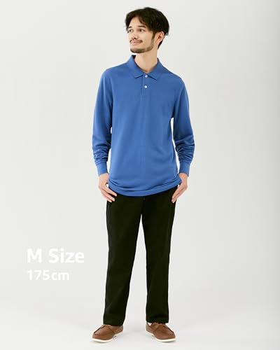 Amazon Essentials Men's Cotton Piqué Slim Fit Long Sleeve Polo Shirt, Blue, Size M
