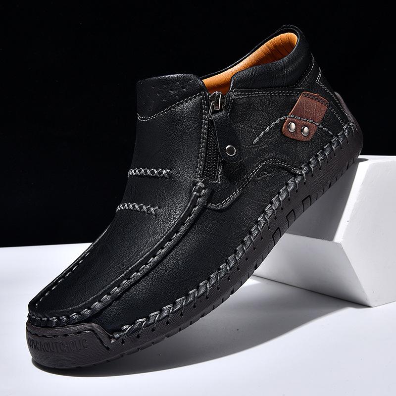 Large Size Men's Shoes Outdoor Casual Shoes One-pedal Flat-soled Handmade Leather Shoes Spring High-top Large Size Shoes