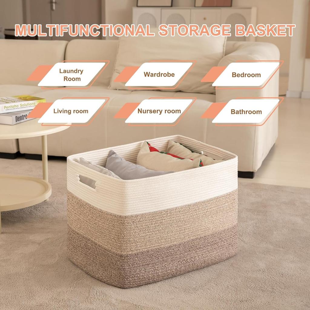 Super Large Blanket Basket Rectangle Woven Baskets for Storage Cotton Rope For Living Room Toy Basket with Handle