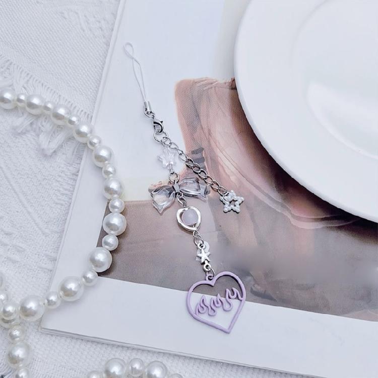 DIY Crystal Heart Phone Strap with Cute Bowknot Wing Heart Phone Strap Keychain