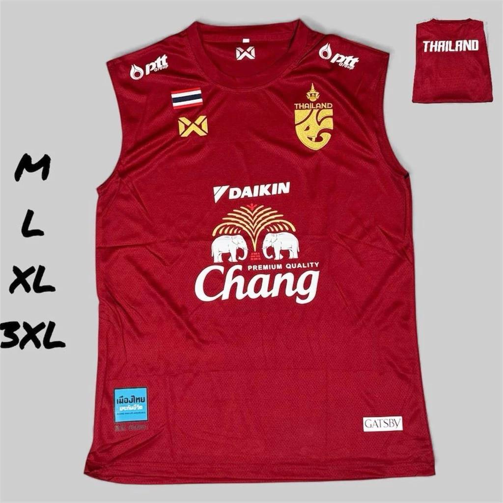 THAILAND National Football Soccer Print JERSEY Tank Top Vest Sleeveless Quick Dry Shirt Round Neck Polyester Uniform Elephant Logo Sport Outdoor