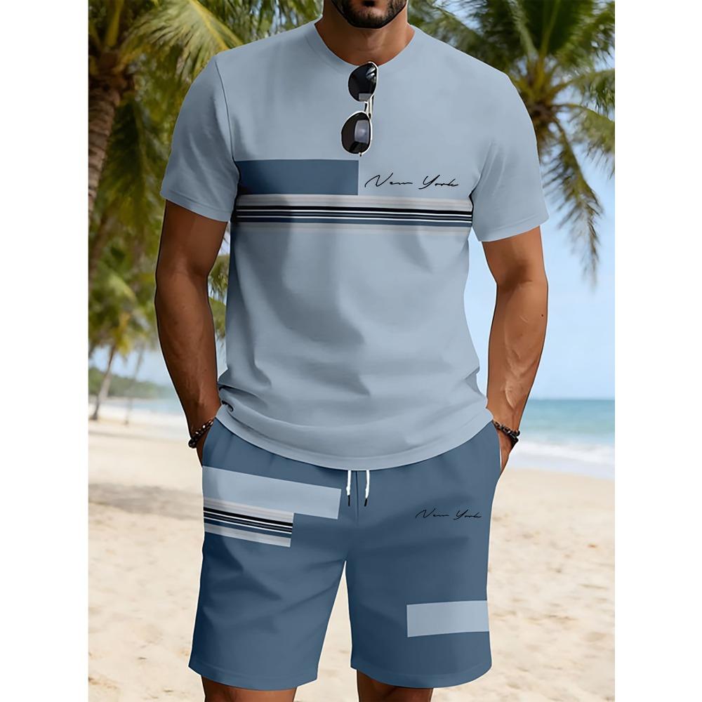 Sommeranzug 3D-Druck Herren Freizeit Kurzarmanzug Geeignet für Sportanzug Herren Rundhals Kurzarm Oberteil Und Shorts