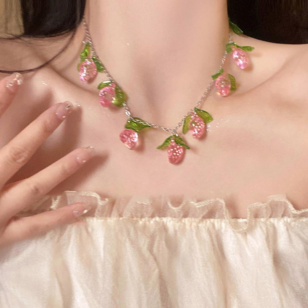 

Эстетические украшения Подвеска в виде клубники Лист клубники Цепочка-чокер в виде клубники Путешествия розовый