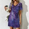 Sommer Mode Damen V-Ausschnitt Nischen-Print Bedrucktes Kleid Sexiges Kurzes Rockkleid Kleider