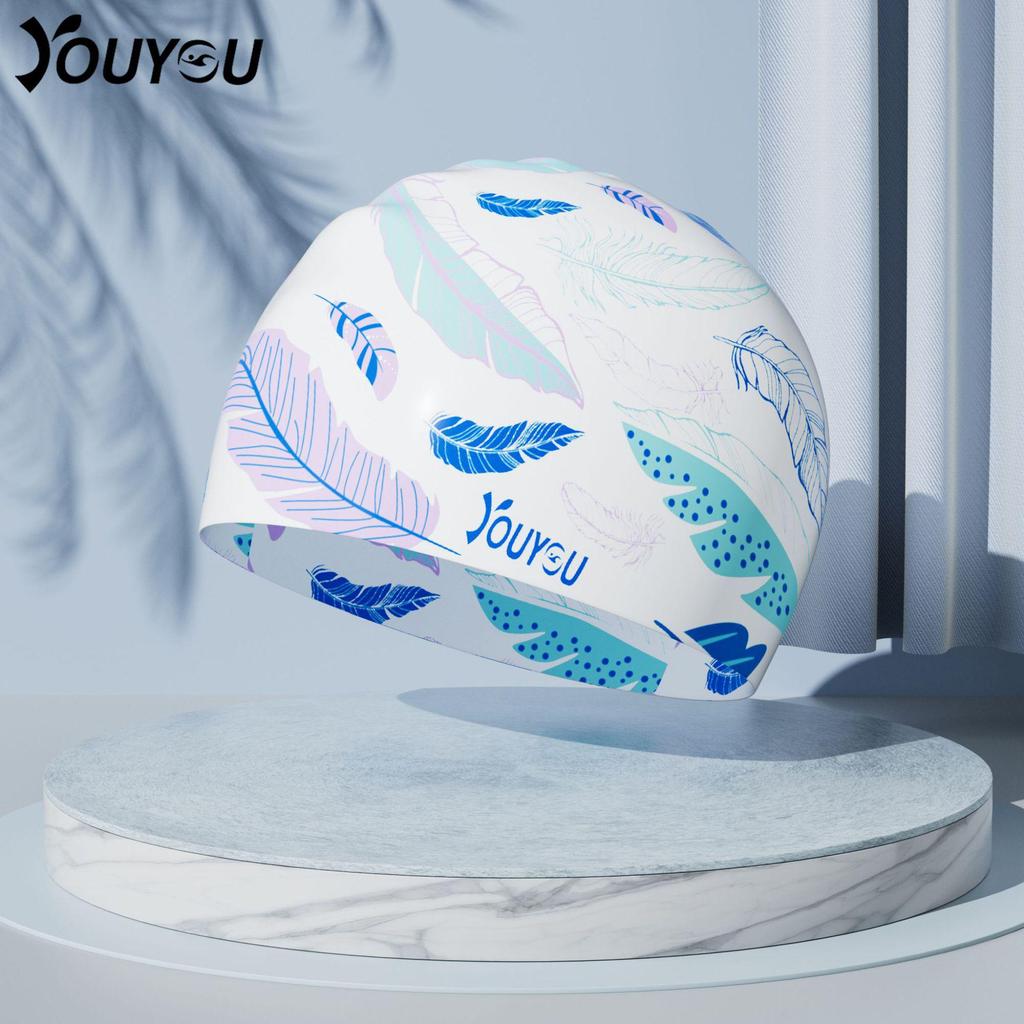 Waterproof Adult Swim Cap with Ear Protection for Long Hair - Unisex Silicone, Large Size