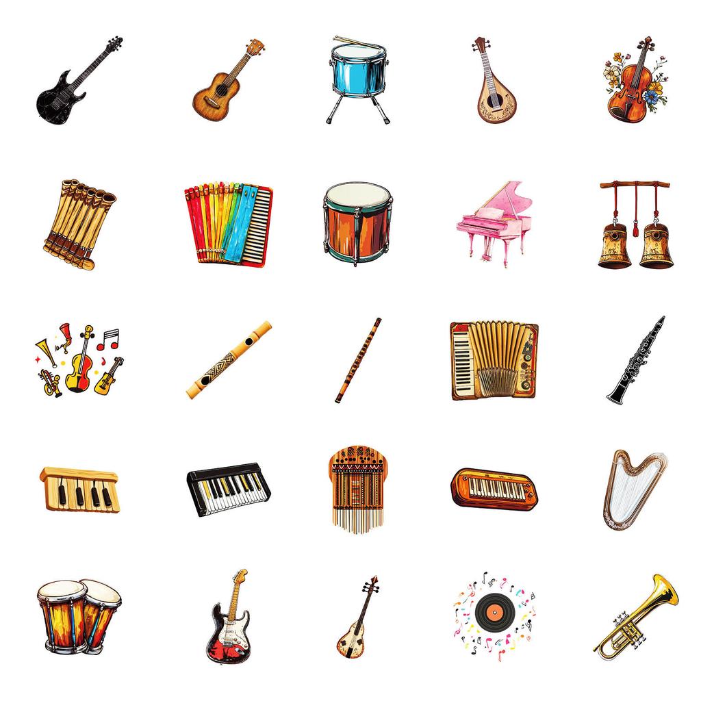 50 New Creative Musician Series of Various Instruments Mixed and Matched Graffiti Stickers Creative Waterproof Stickers