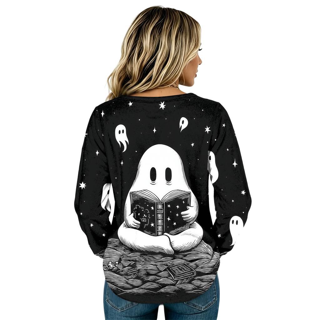 Women's Long Sleeve Flannel Top with Halloween Print for Fall Holiday