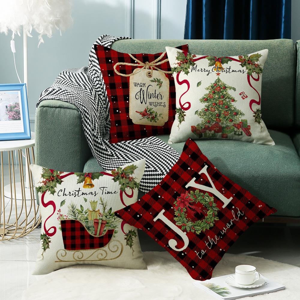 Christmas Digital Printed Christmas Tree Classic Red and Black Plaid Christmas Style Home Sofa Decoration Cushion Cushion