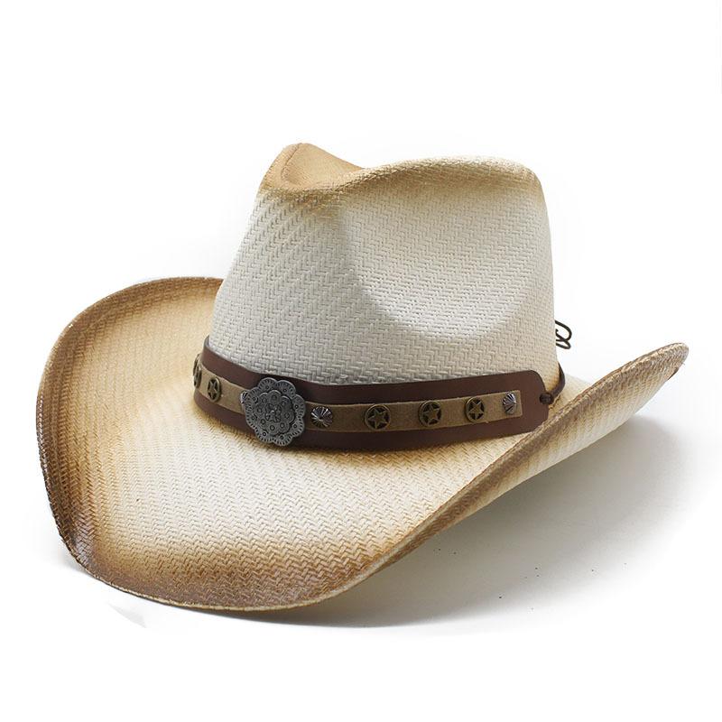 Vintage Spray Paint Cowboy Hat Men'S And Women'S Big Brim Western Horseback Riding Sunscreen Straw Hat Beach Hat