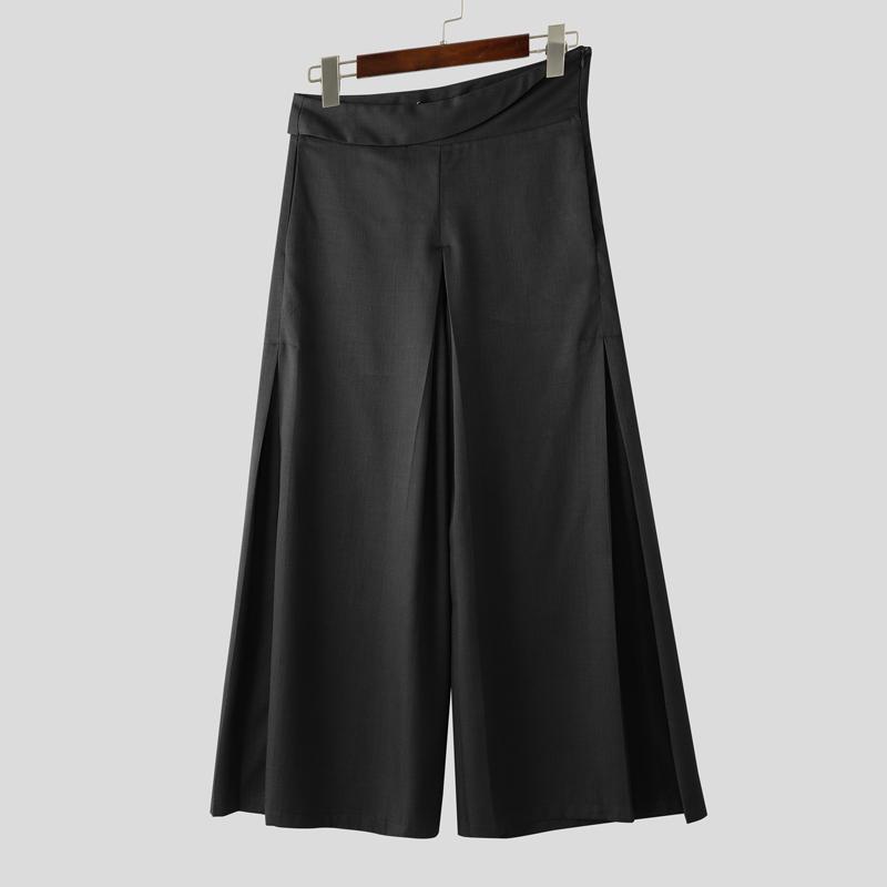 

INCERUN Мужские повседневные брюки с асимметричной талией на молнии, длинные брюки с широкими штанинами 5XL чёрный