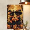 Vintage Halloween Witch Cats Tin Sign Iron Metal Wall Art with Pumpkin Lanterns IndoorOutdoor Decorative Hanging Painting Fo