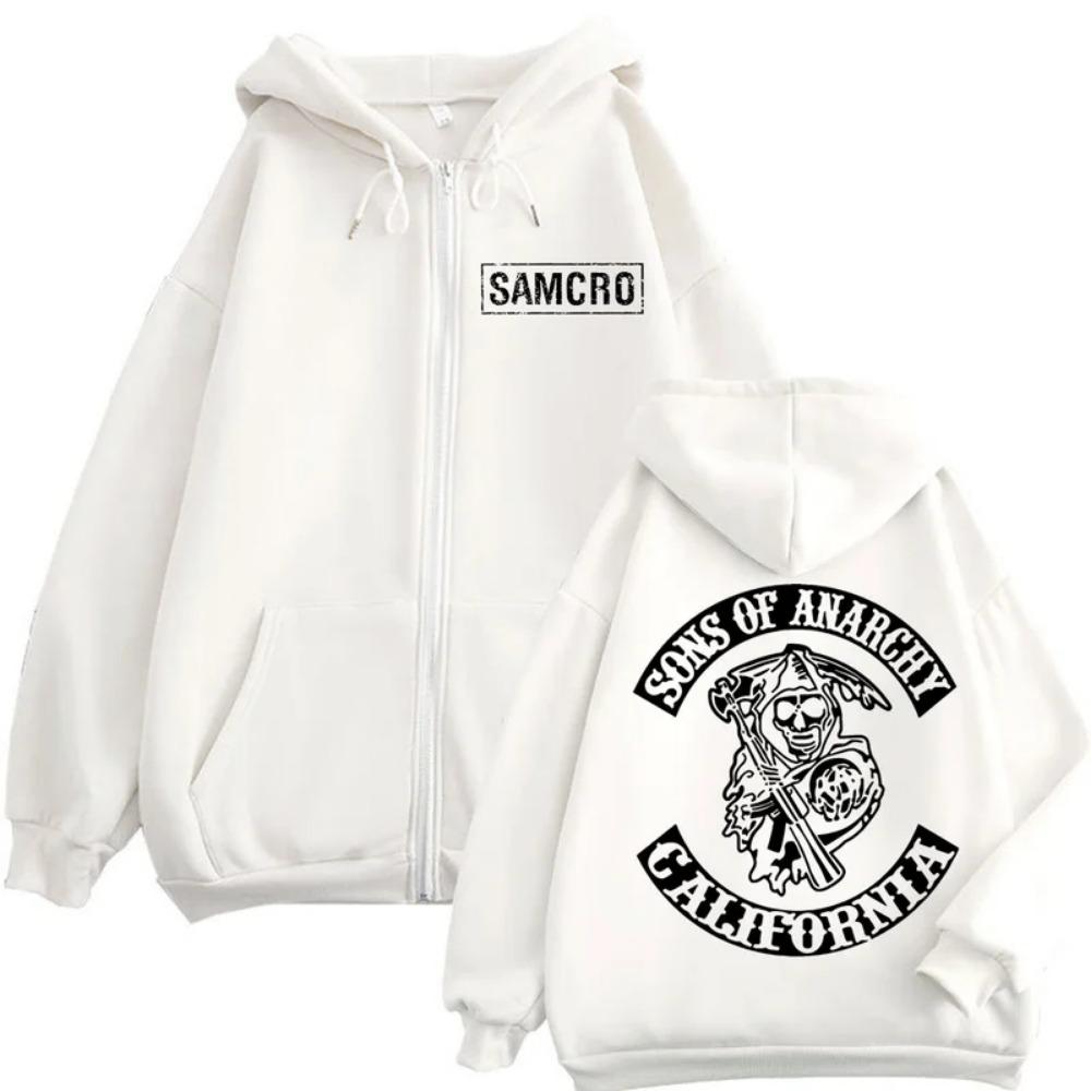 New Sons of Anarchy Double Sided Printed Hoodie Men's and Women's Gothic Retro Zipper Sports Casual Street Fashion Hoodie