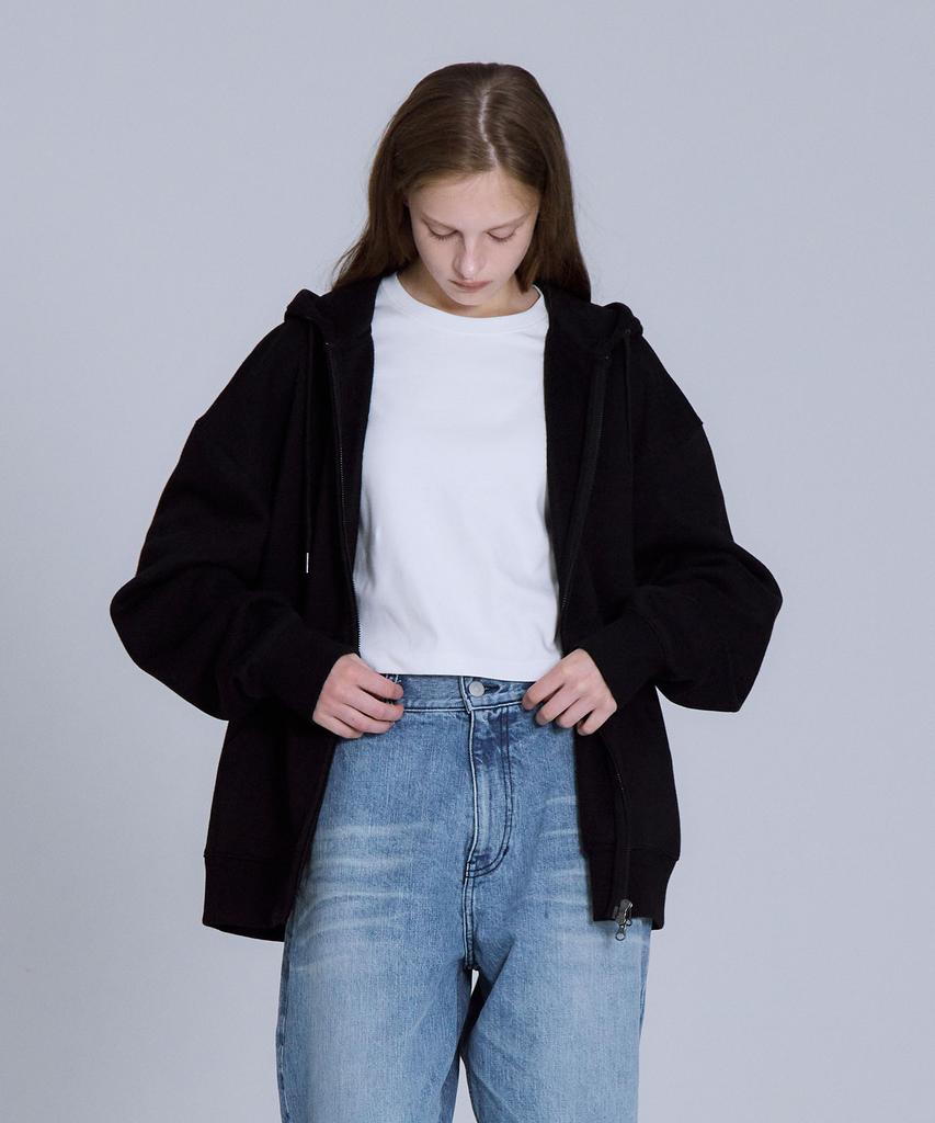 Basic House Uni Basic Fleece-Lined Zip-Up Hoodie Black Lajp7101