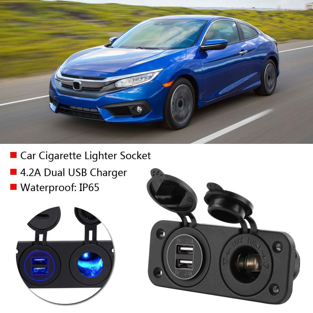 12V Cigarette Lighter Power Socket Adapter 4.2A Dual USB Charger for Car RV Yacht Bus