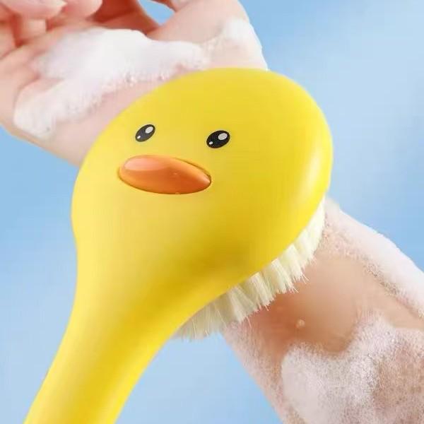 Adorable Yellow Duck Soft Bristle Bath Brush for Adults & Kids - Long Handle Back Scrubber