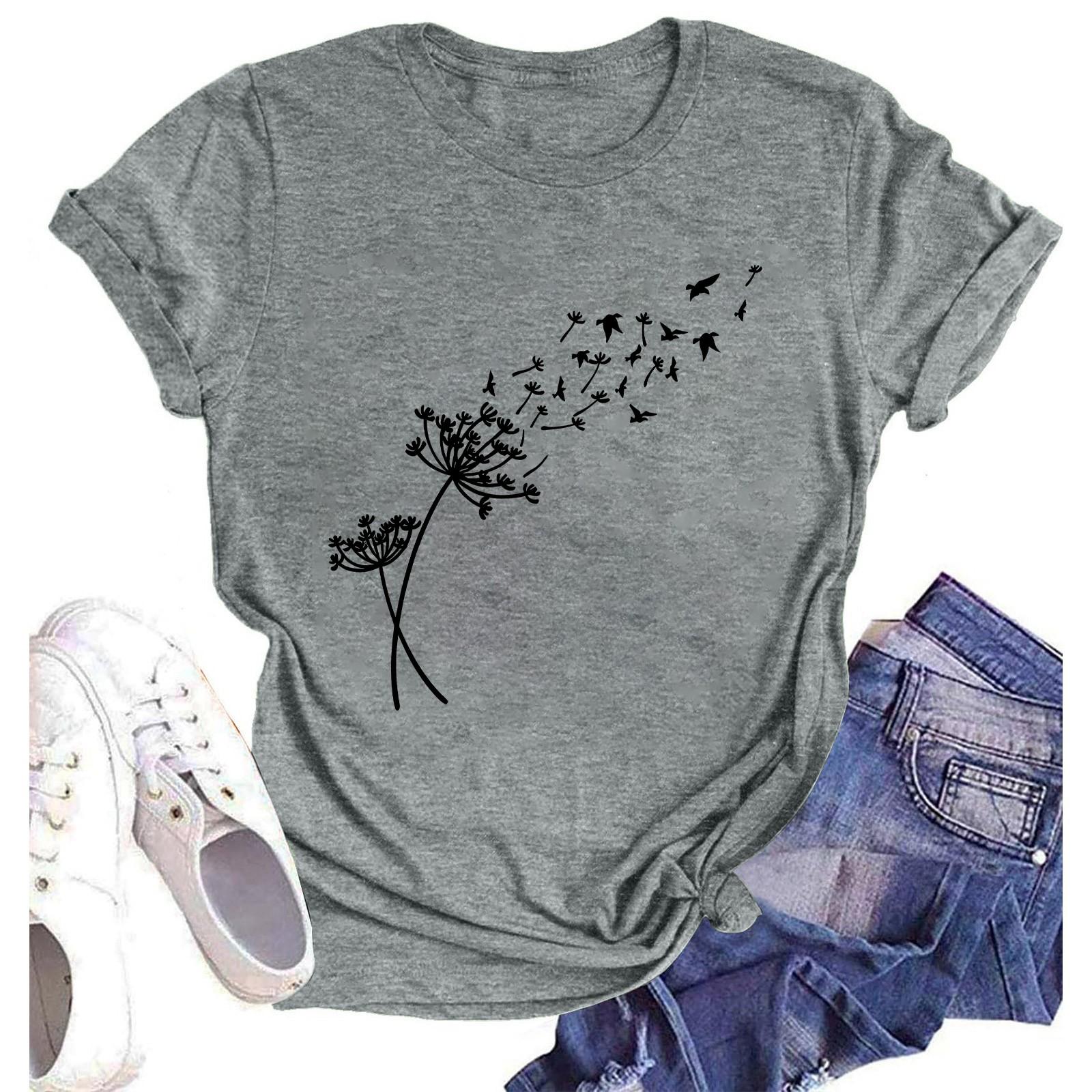 

Женская модная повседневная летняя удобная блузка с круглым вырезом и коротким рукавом с принтом XXL