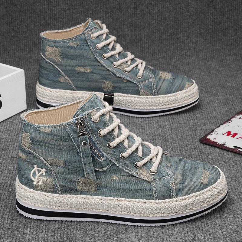 

Corduroy board shoes student autumn high-top men s shoes 2024 new straw sole casual shoes men s Harajuku trendy shoes 44