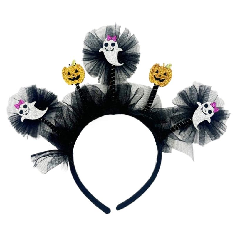 

Festive Halloween Pumpkin Hair Hoop with Sheer Fabric Comfortable Headband Costume Party Headwear for Women Girls 1