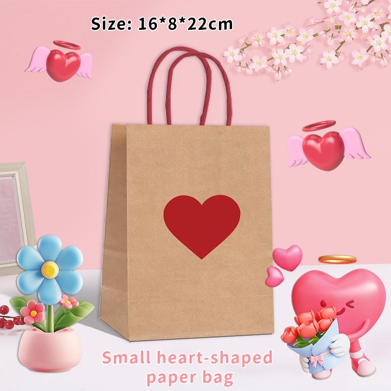 10Pcs High-Capacity Red Heart-Shaped Kraft Paper Gift Bags With Handles & Tags Festival Supplies Perfect For Valentine'S Day