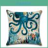 Elegante Federa per Cuscino Marina Oceanica con Lino per Decorazione Divano di Casa