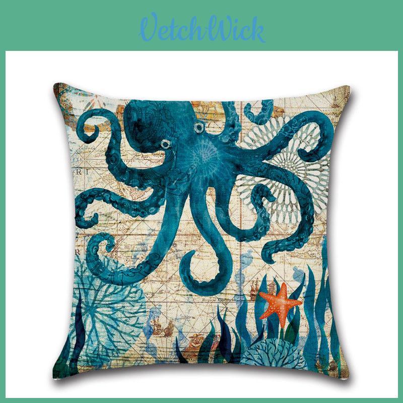 Elegante Federa per Cuscino Marina Oceanica con Lino per Decorazione Divano di Casa