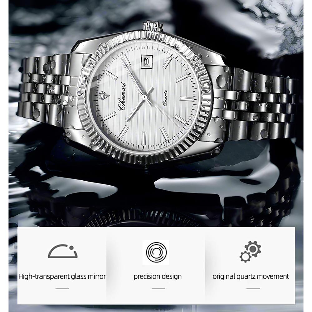 Fashion Chenxi Business Sport Quartz Watch For Men Waterproof Luminous Classic Creative Clock Dial Calendar Full Stainless Steel