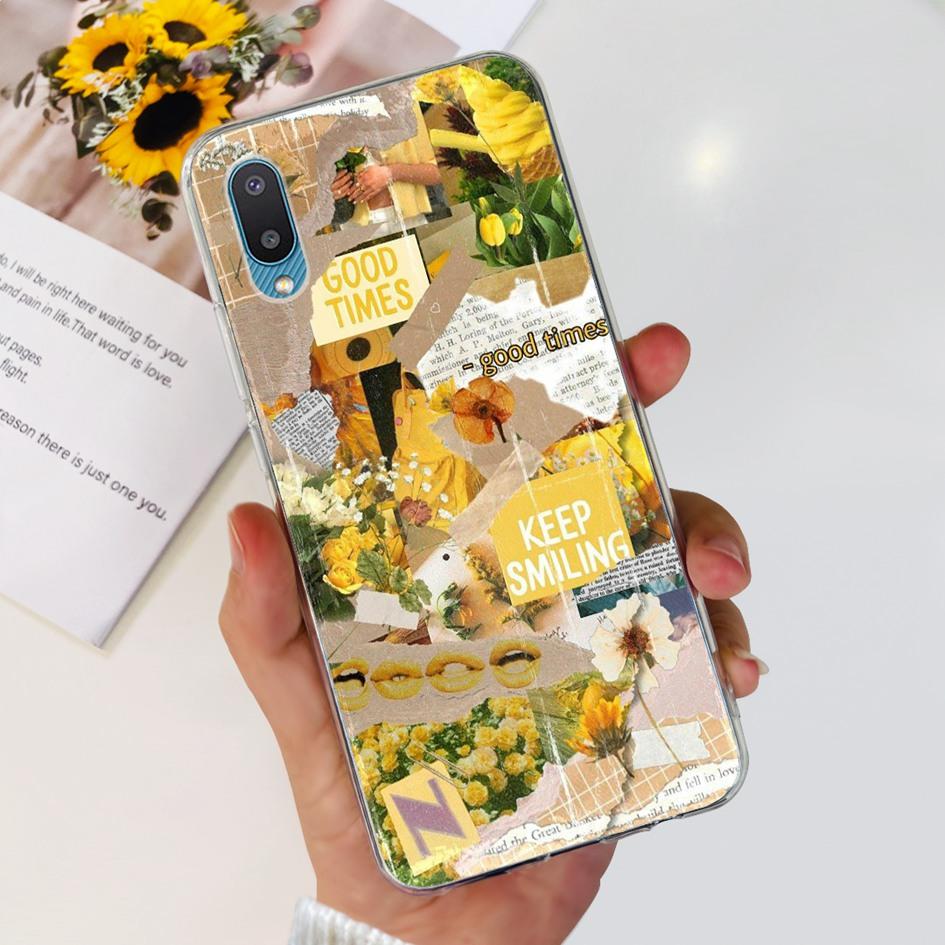 For Samsung Galaxy A02 Case M02 Phone Cover Fashion Flower Clear Silicone Soft Funda on Samsung A02 GalaxyA02 SM-A022F Protector