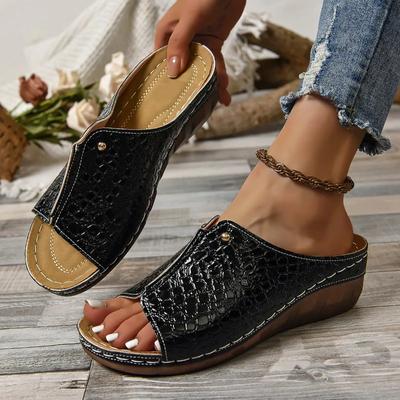 Damen Orthopädische Hausschuhe mit niedrigem Absatz, Sommer-Sandalen mit offener Spitze, Keilabsatz, Plateau-Sandalen, dicke Sohle, lässige Strand-Hausschuhe