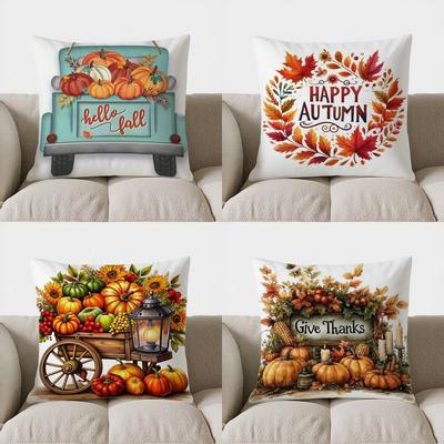 Home Decor Hello Fall: Lantern & Autumn Floral Pillow Pattern Cushion Cover Suitable for Sofa Bedroom Car Pillow Cover