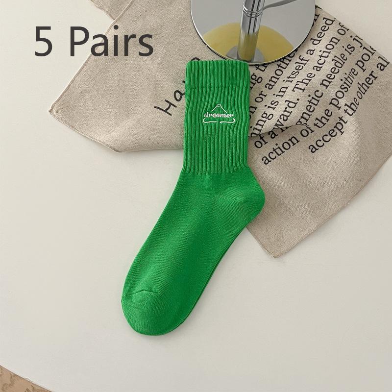 

5 пар женских носков-труб с вышитыми буквами на весну и лето 5 Pairs зелёный