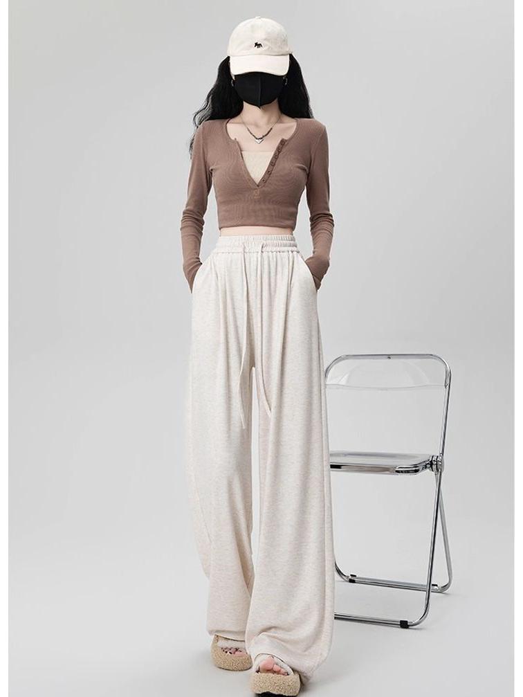 Women’s 2025 High Waist Loose Drape Glutinous Rice Pants - Casual Slimming Straight Leg for Spring and Autumn