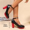 Fashion Sexy Platform Pumps Woman 2025 Fashion Super High Heels Shoes for Women Ankle Buckle Chunky Black Flock Square Heel Party Shoes