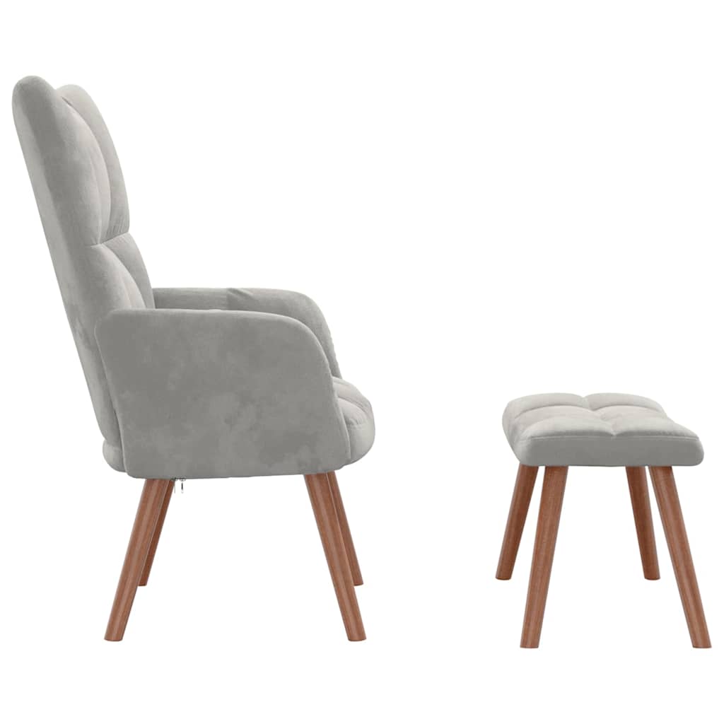 vidaXL Relaxsessel mit Hocker Hellgrau Samt