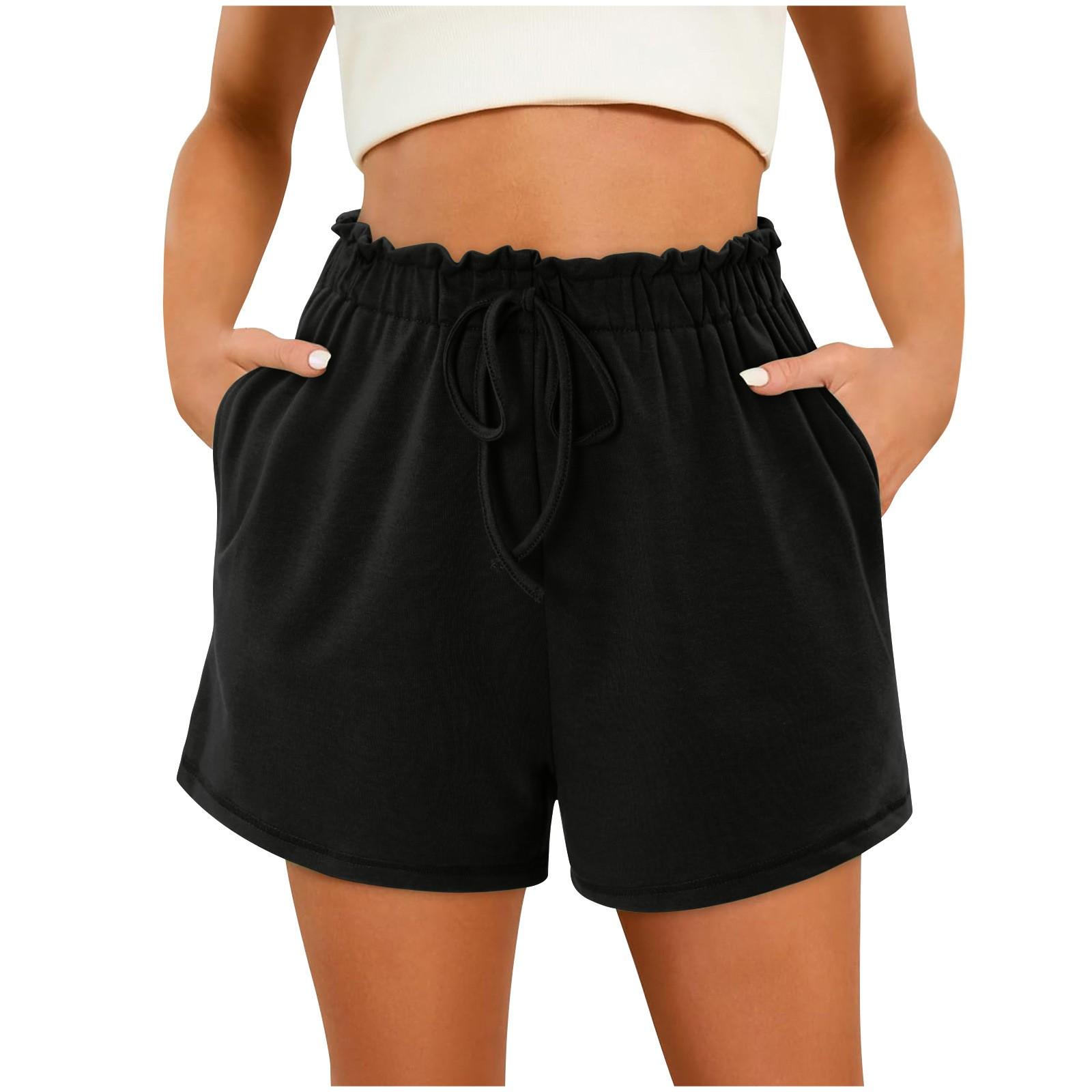 

Ladies Casual Fashion High Waist Colour Elastic Waist Shorts L чёрный
