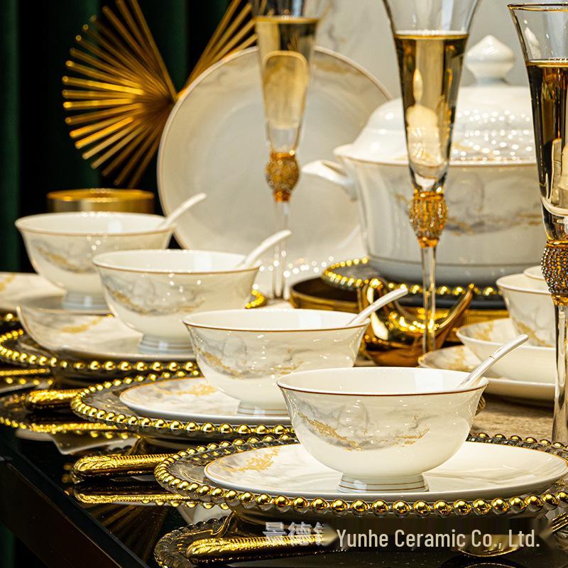 2024 New Luxury Glazed Ceramic Bowl and Plate Set with Chopsticks – High-Temperature Housewarming Gift