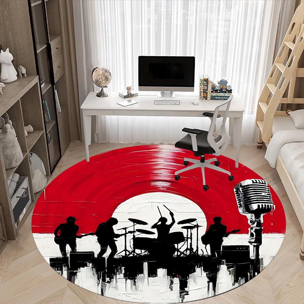1pc Music Band Office Round Area Rug, Under Office Chairs Bedroom Living Room Home Decor, Room Deco