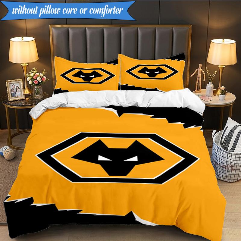 3PCS Wolves Football Club Emblem Printed Soft Bedding Set,Including 1pc Duvet Cover And 2pcs Pillowcases Perfect for Bedroom, Dormitory, Fan Gift