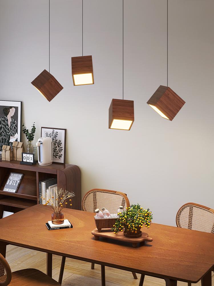 Nordic Square Pendant Light Wood Art Design Hanging Chandelier Living Room Decoration Bar Dining Table Lighting Fixtures