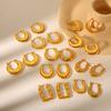 U-shaped 18K Gold Stainless Steel Earrings for Women, Fashionable Versatile Geometric Textured Titanium Steel Ear Jewelry