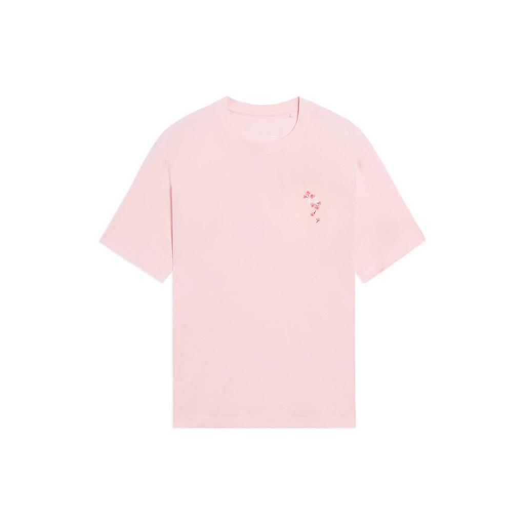 Li Ning SS22 Cherry Blossom Series Loose Short Sleeve Round Neck T-Shirt Women Tops Pink AHSS912-2