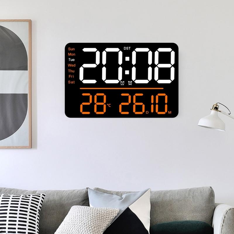 Digital Clocks Wall Clock Date/Week/Temperature Display 2 Alarm Clocks Contemporary Bedroom Alarm 11" Large Screen