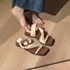 Sheepskin Version~ Thick-Soled Square Head With Cool Slippers, Women Wear Retro Temperament With Skirts, Sandals, And Two Slippers.