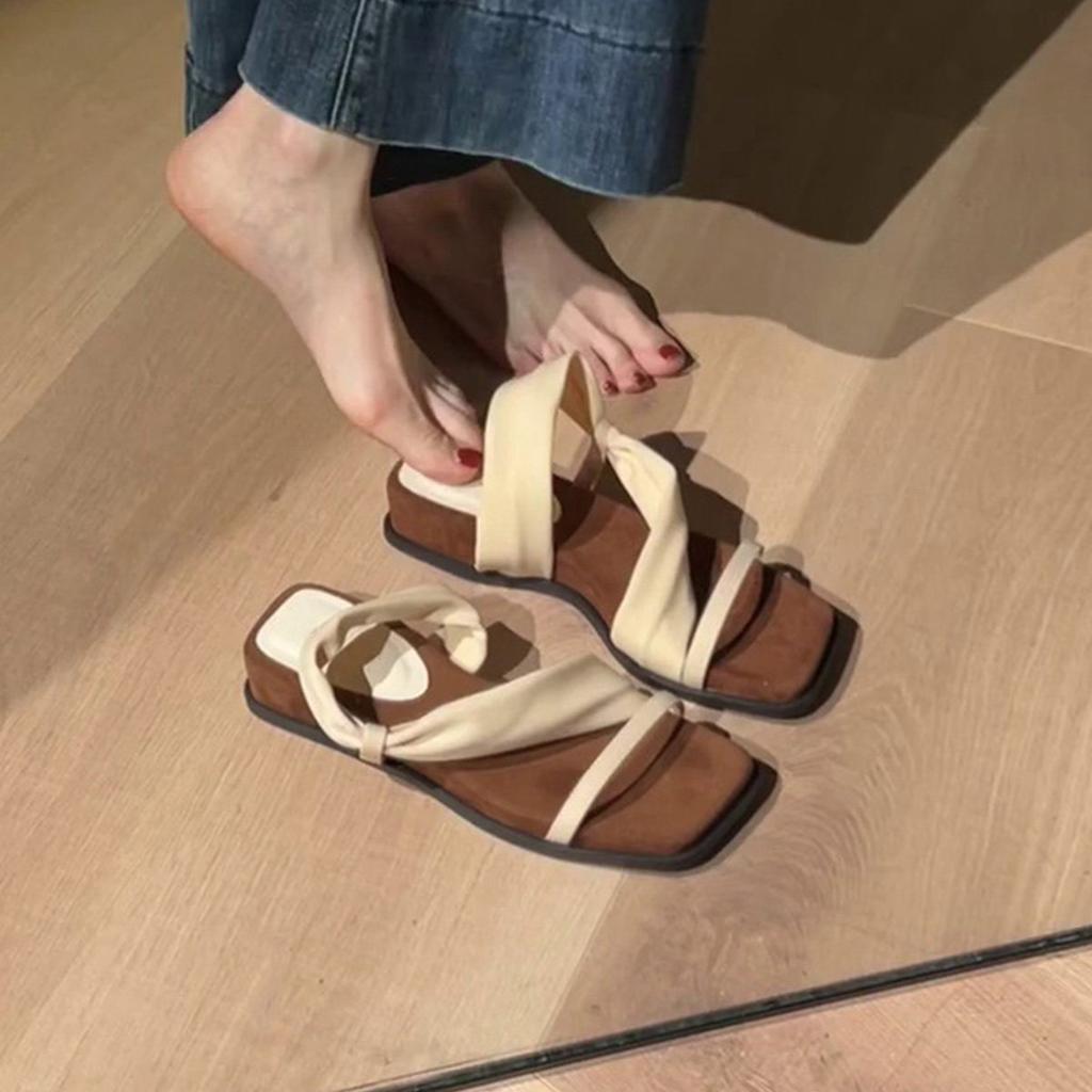 Sheepskin Version~ Thick-Soled Square Head With Cool Slippers, Women Wear Retro Temperament With Skirts, Sandals, And Two Slippers.