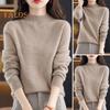 Women Sweater Long Sleeve Mid Collar Pullover Sweater Soft Stretchy Solid Color Knitted Bottom Layer Top for Daily Wear