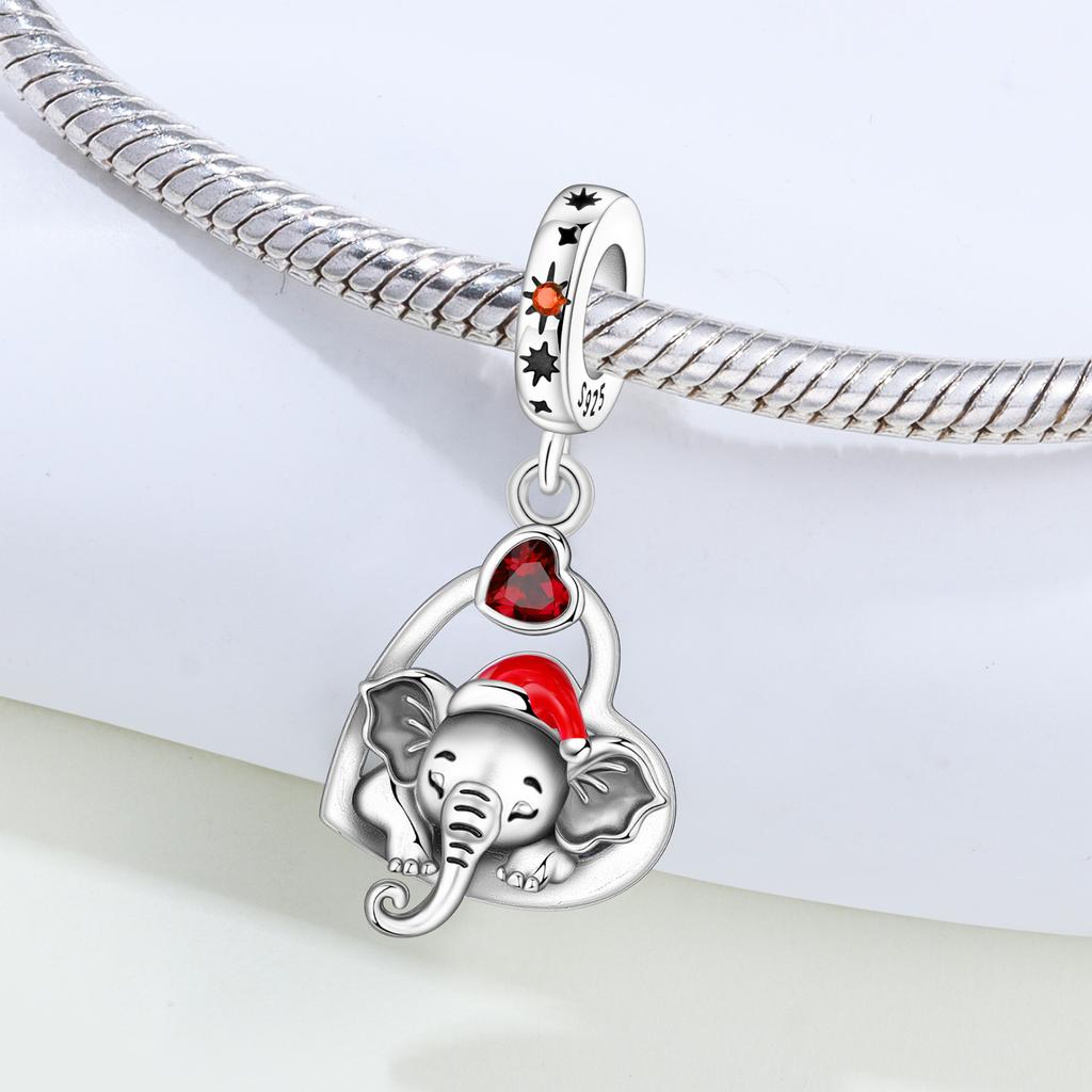 PANPOKI Copper Metal Love Christmas Elephant Pendant Bead Component Bead Component Authentic Original Pendant Bead Components Bracelet High Quality