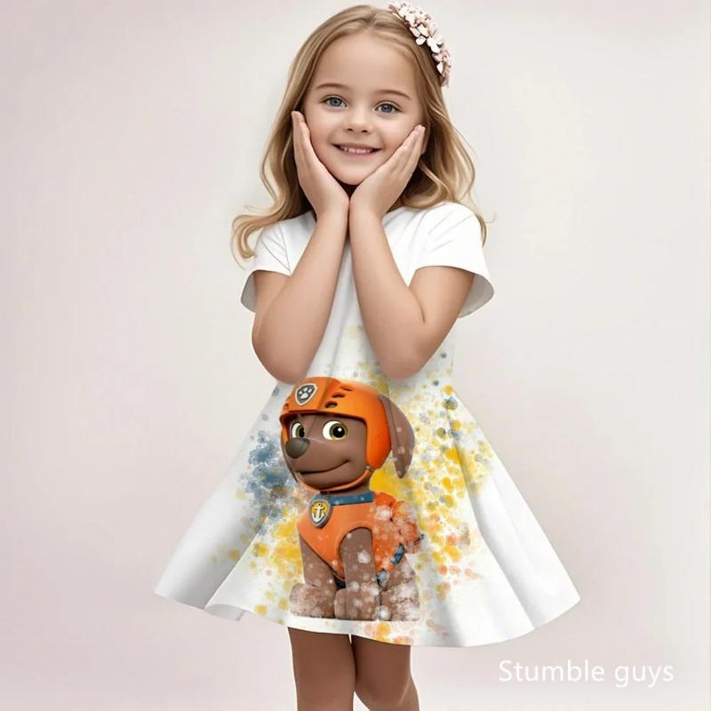 Paw Patrol Summer Casual Dress For Girls Cute Cartoon Print Fashion Beach Sundress Soft