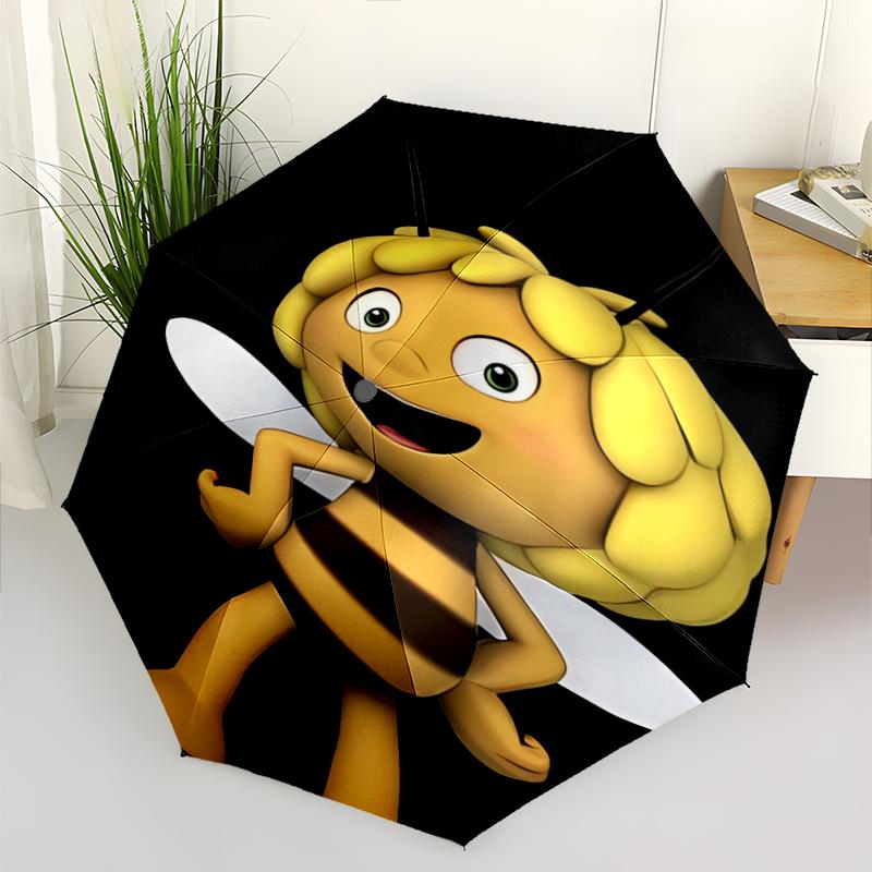 Maya the Bee Print Automatic Umbrella, 8 Rib Iron Frame, Plastic Handle, Suitable for Outdoor Travel &Daily , Ideal Gift